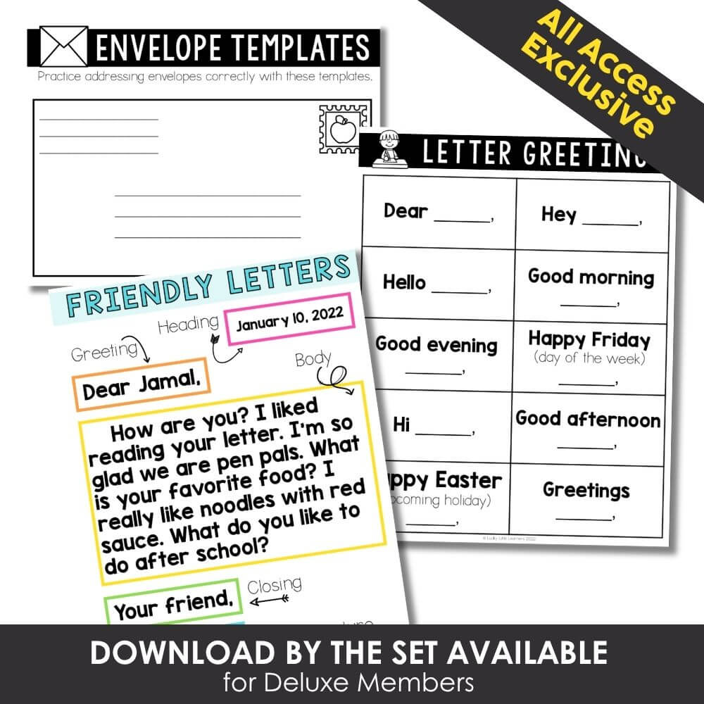 Bright educational letter writing templates and printable resources for early learners, classroom, and homeschooling activities.