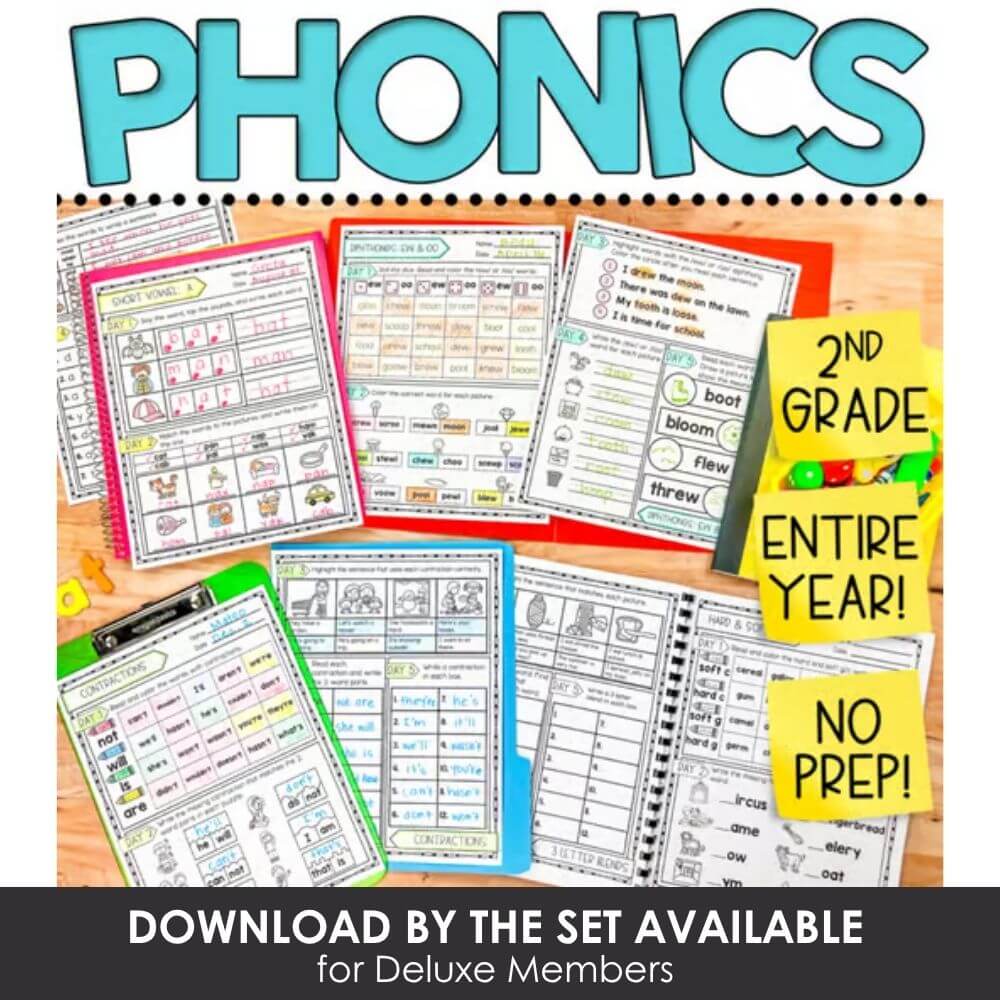 Engaging 2nd grade phonics worksheets and resources for full-year, no-prep learning; ideal for early literacy skill development in young learners.