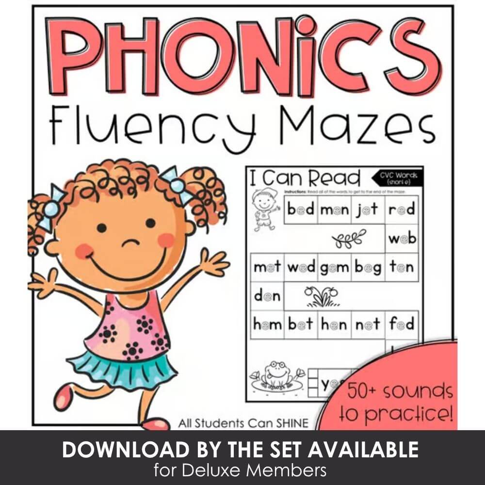 Colorful phonics and fluency maze activity for early learning, alphabet sounds practice, and reading improvement for preschool and kindergarten students.