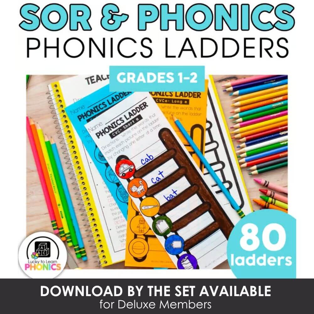 Colorful phonics ladders for grades 1-2, perfect for teaching CVC short vowel words, with engaging design and printable activities for early literacy.