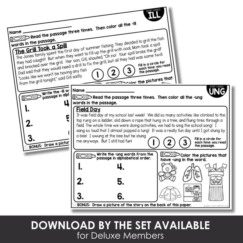 Short vowels worksheet for early literacy, phonics practice, and reading skills development for young students.