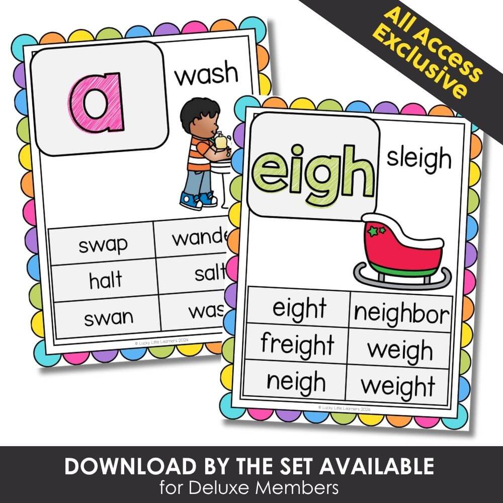 Colorful early childhood phonics flashcards featuring sight words for preschool and kindergarten literacy learning.