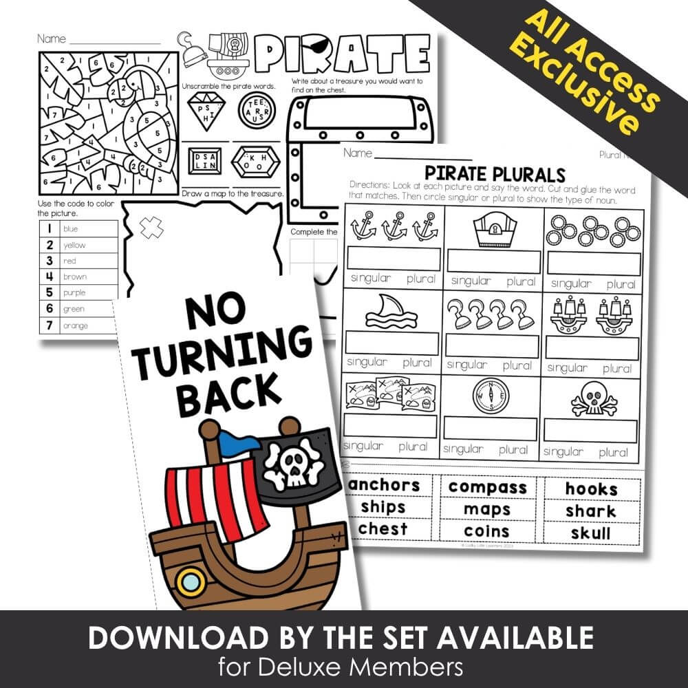 Pirate-themed educational worksheets for early learners, including counting, color identification, and vocabulary activities focused on pirates, ships, and treasures. Perfect for preschool and kindergarten.