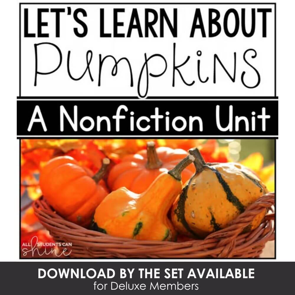 Colorful pumpkin nonfiction learning activity for preschool and kindergarten students, perfect for fall and Halloween classroom decoration or educational bulletin boards.