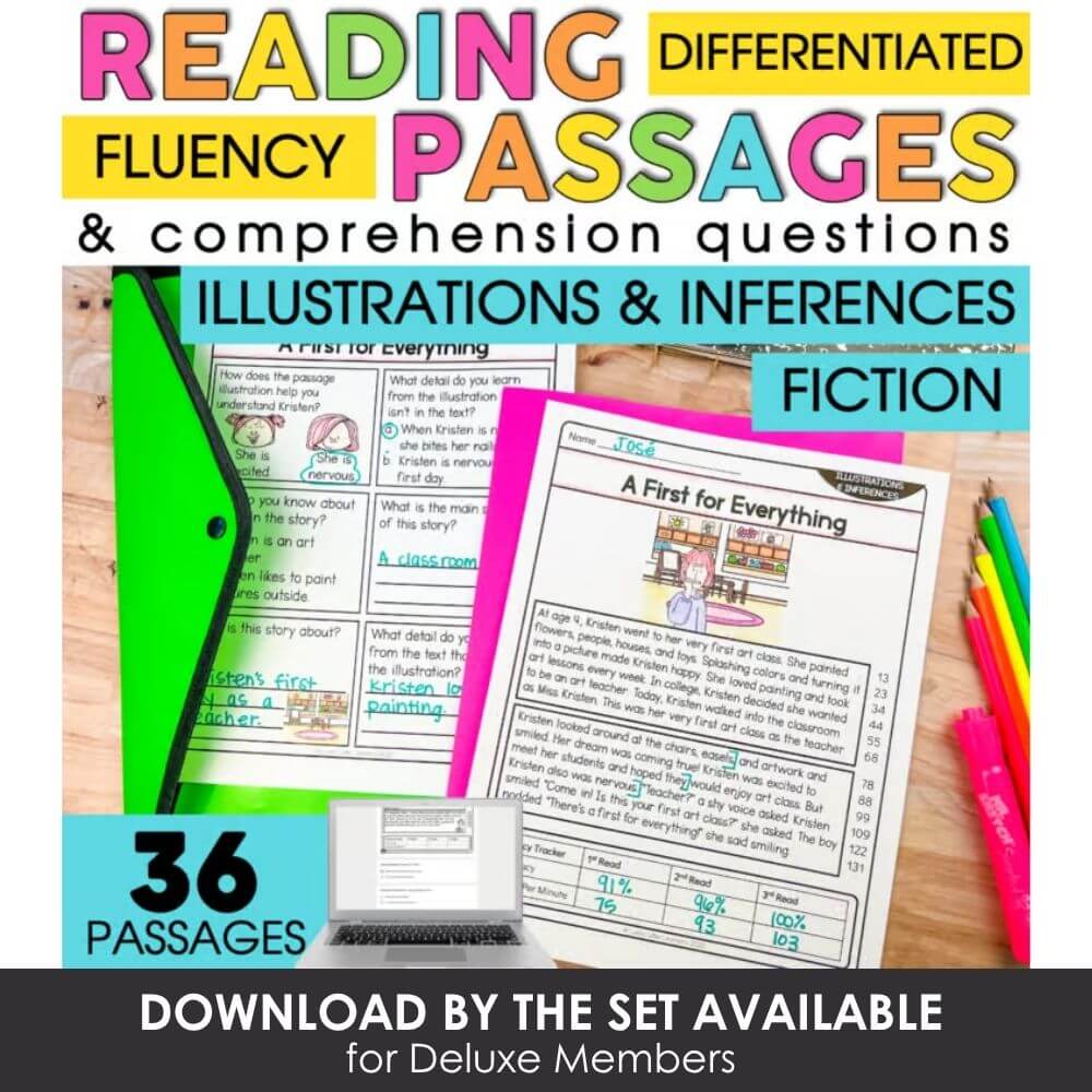 Reading comprehension passages for differentiated fluency and inference skills, featuring fiction and illustrated texts, perfect for early learners and classroom activities.