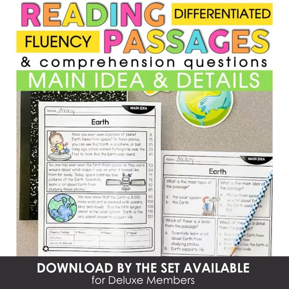 Engaging reading comprehension passages for early learners with differentiated fluency and main idea activities, perfect for classroom and homeschool education.