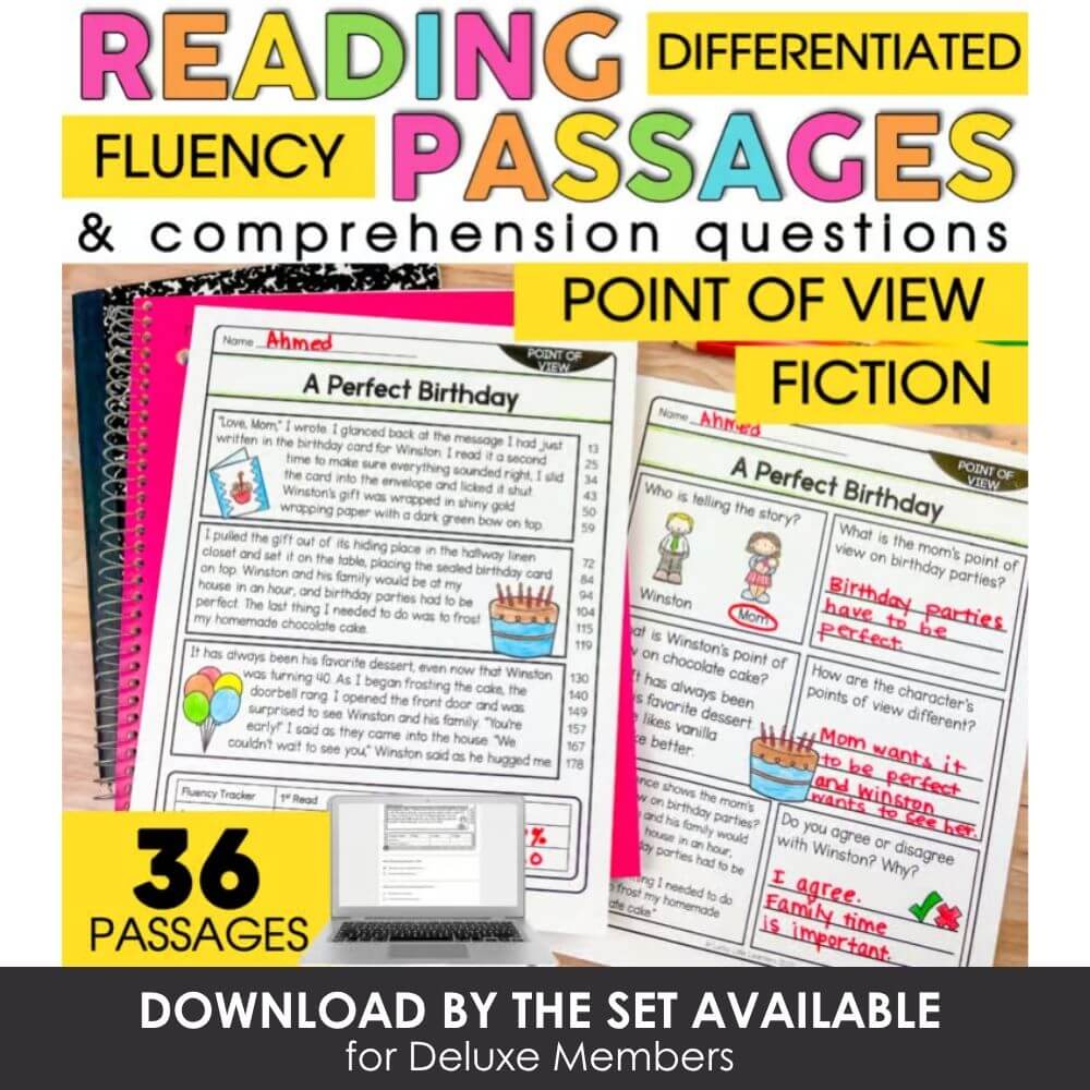 Reading comprehension passages for differentiated fluency and understanding questions, perfect for elementary learners, with 36 engaging printable activities, ideal for educators and homeschooling.