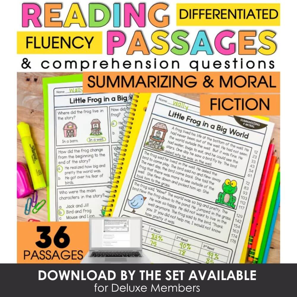 Reading comprehension passages for early learners - differentiated, fluency-focused, and moral-themed reading passages for improved literacy skills.