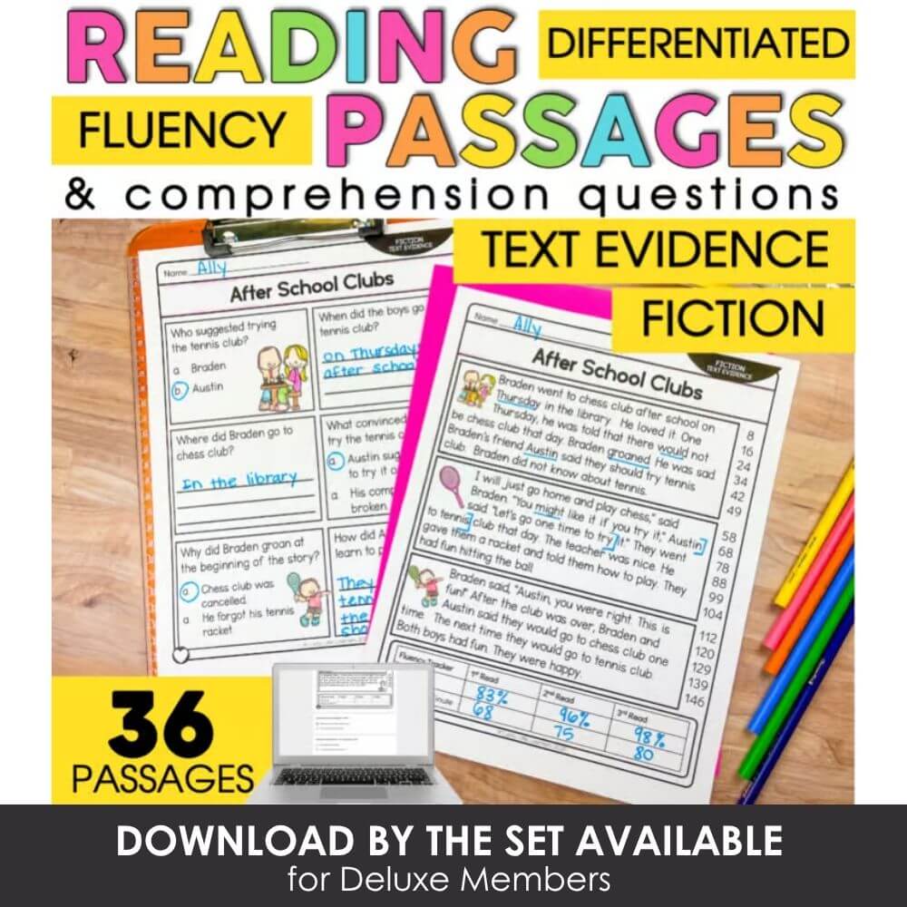 Reading comprehension passages for differentiated fluency and understanding, including fiction and evidence-based questions, ideal for elementary classroom learning and literacy development.