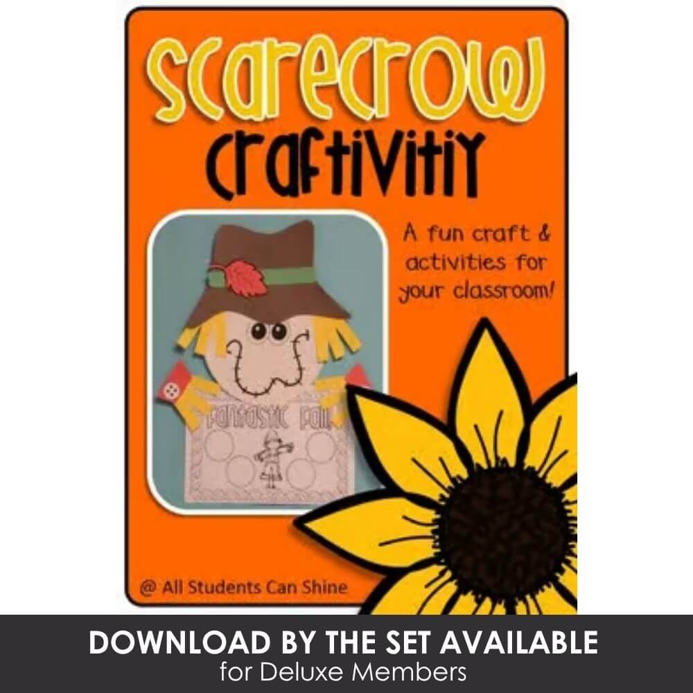 Colorful scarecrow craft activity for classroom, fun educational art project, perfect for fall school activities, creative hands-on learning, preschool to elementary, teachers, and students.