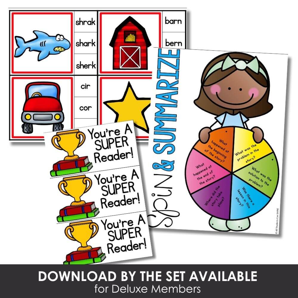 Colorful reading and writing activities for elementary students, including flashcards, self-assessment tools, and engaging literacy games designed for summer learning.