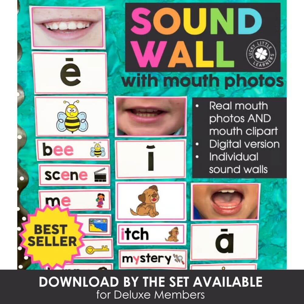 Sound wall for early literacy with mouth photos, real mouth images, and interactive digital features, ideal for phonics, speech development, and classroom learning.
