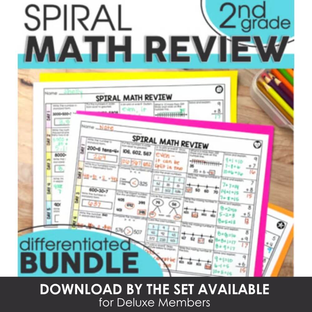 Spiral math review for 2nd grade, differentiated mathematical practice sheets, fundamental addition and subtraction exercises, educational resources for elementary math skills development.
