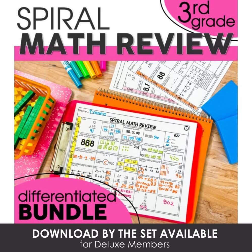 3rd grade spiral math review printable worksheet for differentiated classroom activities. Perfect for homeschooling and math practice.