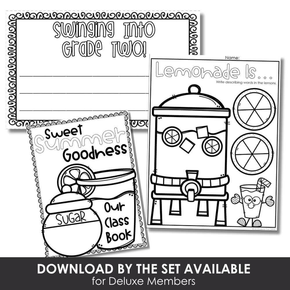 Coloring pages for early elementary students with fun themes and vocabulary practice, focusing on grade 2 literacy and summer learning activities.