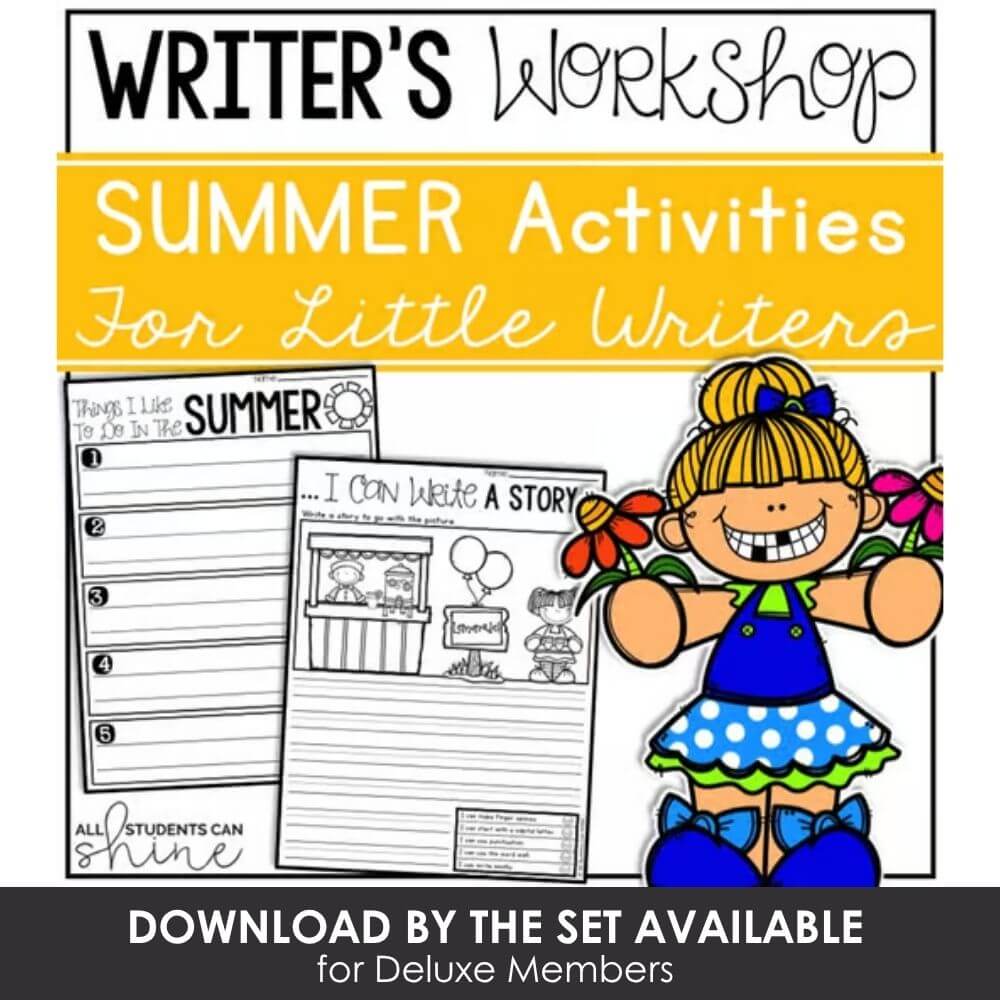 Summer writing activities for young children, teacher resources, and printable worksheets for little writers at Lucky Little Learners.