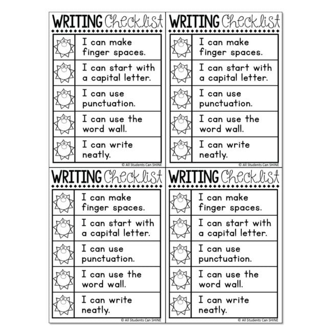 Summer Writer's Workshop - Writing Checklist - Lucky Little Learners