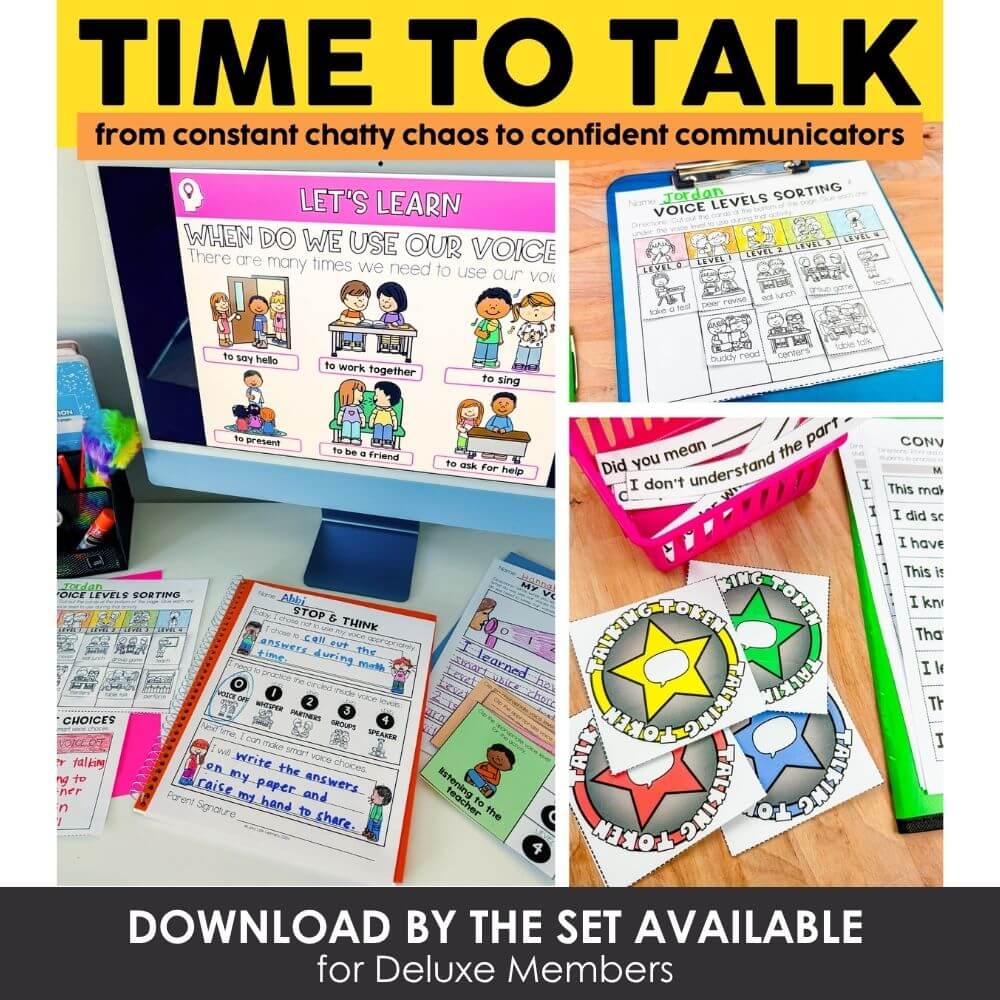 Interactive speech and communication activities for early learners, featured on Lucky Little Learners. Enhance classroom engagement with voice levels sorting and conversation skills.