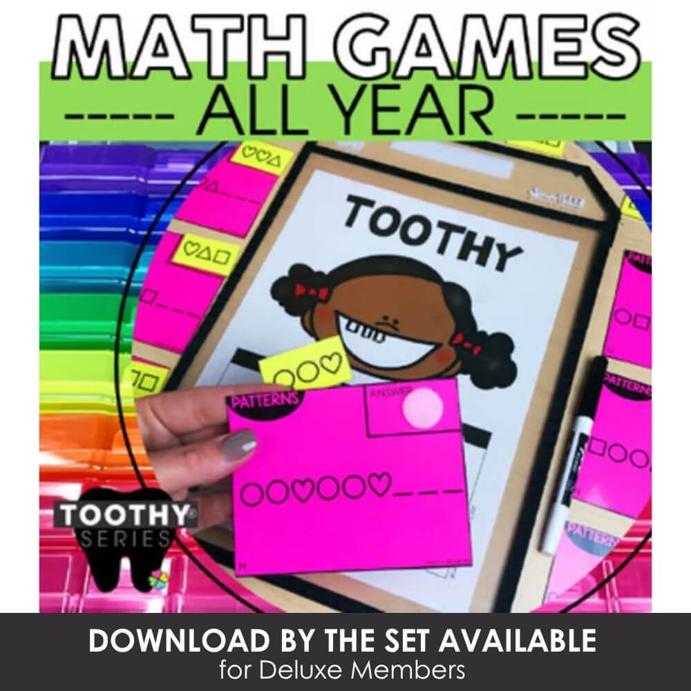 Bright colorful math game activities for elementary students focusing on patterns, addition, and subtraction skills, perfect for classroom or homeschool learning.