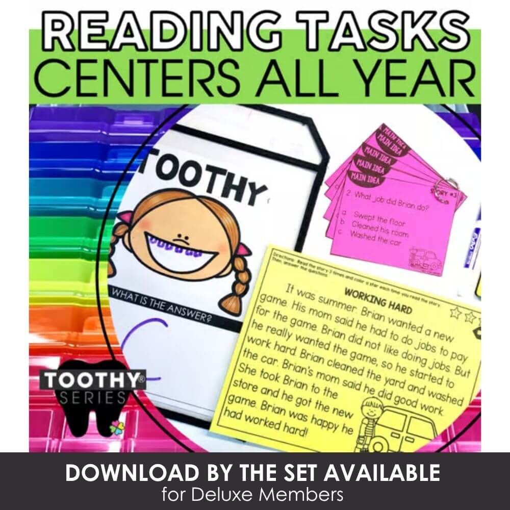 Colorful reading task centers for elementary classroom, editable literacy activities, fun and engaging reading comprehension exercises for all year, classroom reading resources.