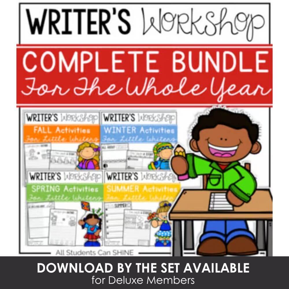 Engaging writing workshop bundle for the whole school year with seasonal activities, perfect for elementary classrooms and early writers.