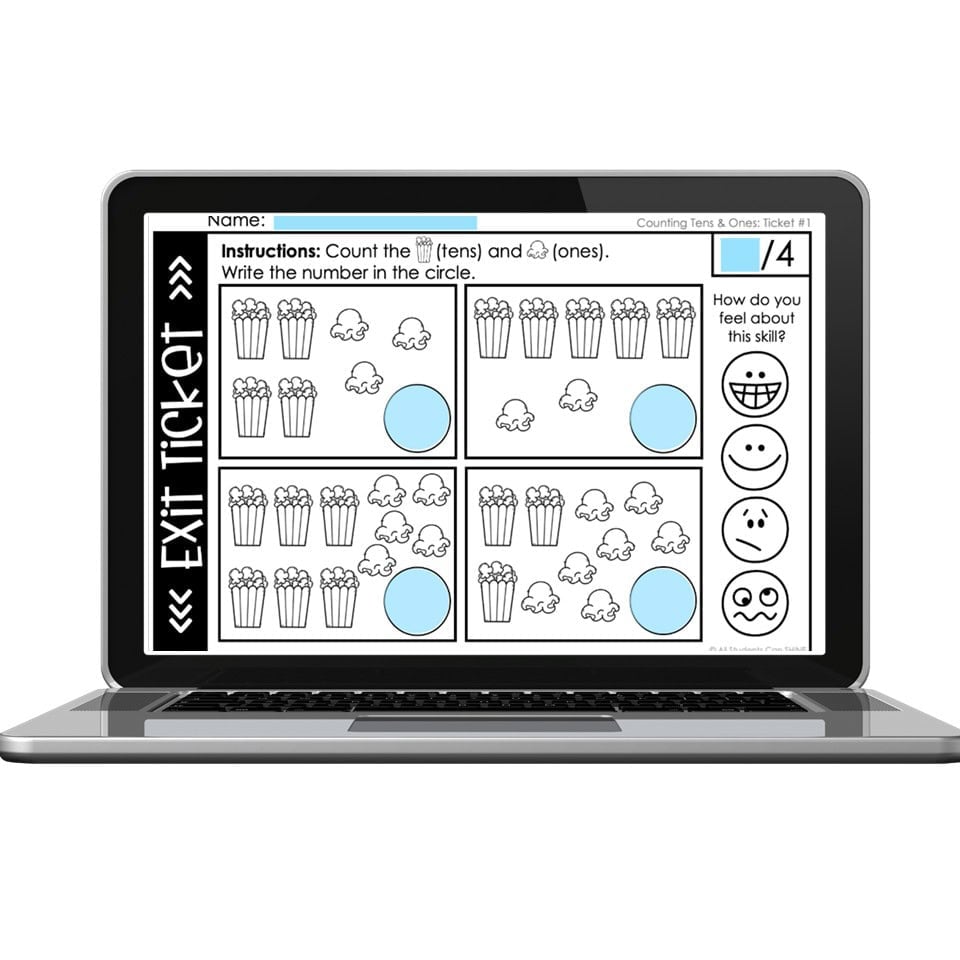 Digital Math Exit Tickets - Counting Tens and Ones - Lucky Little Learners
