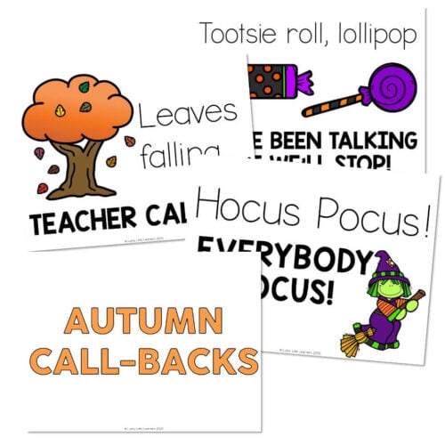 Colorful autumn-themed classroom communication cards for school, preschool, and early elementary students, featuring fun fall imagery and engaging prompts for friendly interactions.