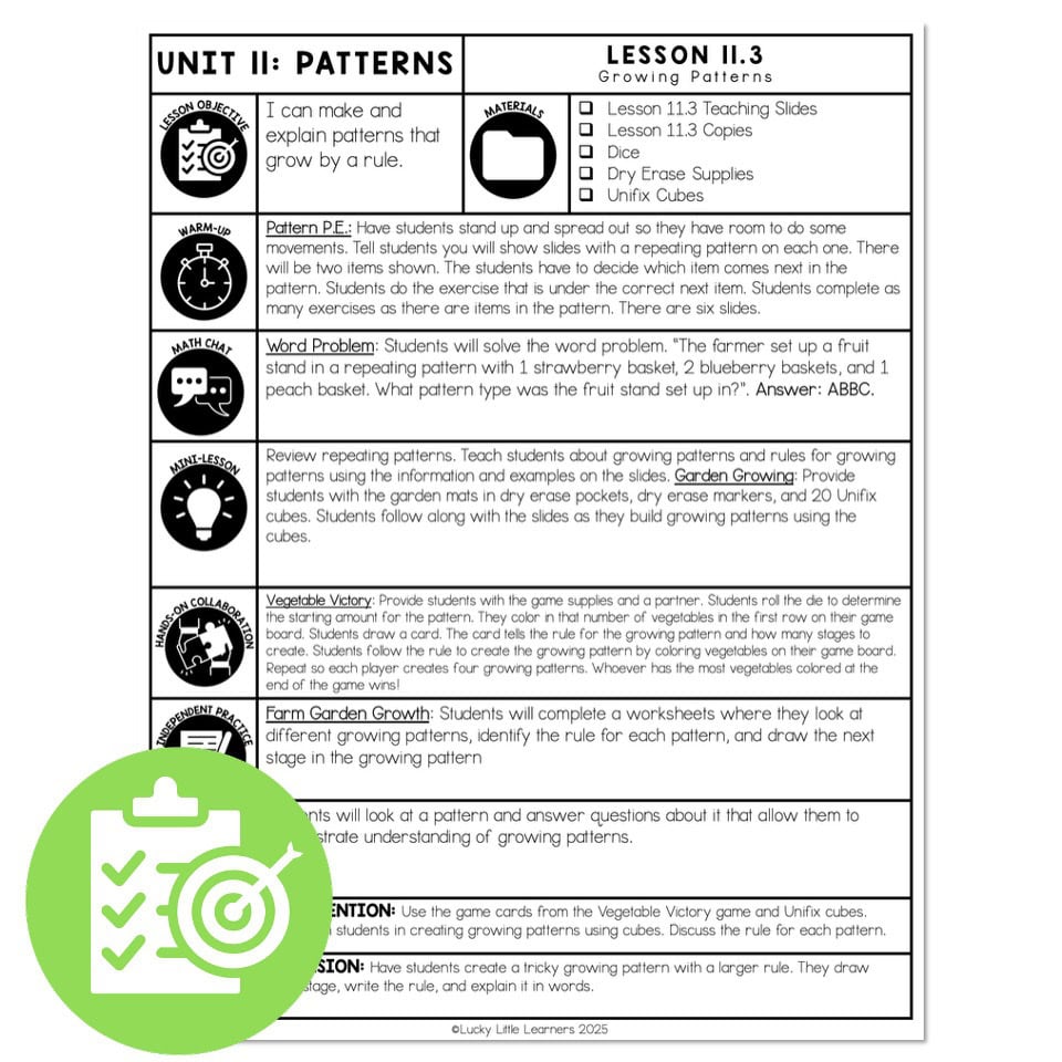 Lucky to Learn Math – Lesson 11.3 - Growing Patterns - Lesson Plan ...