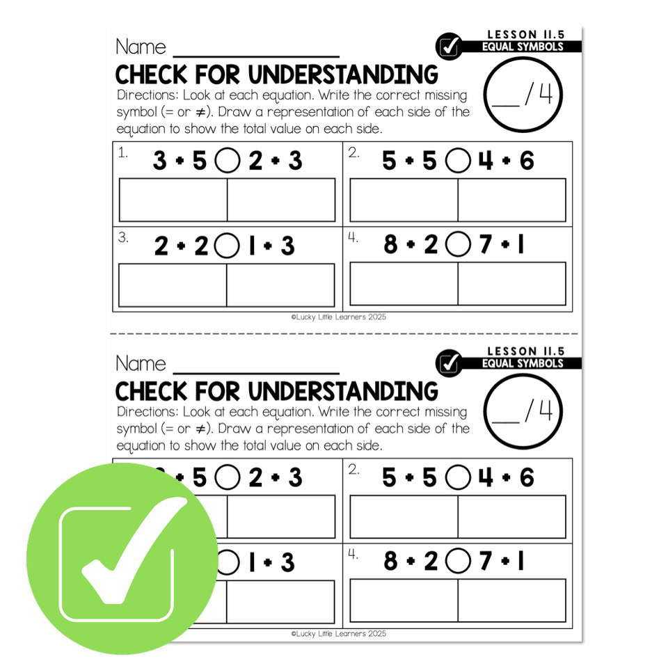 Lucky to Learn Math – Lesson 11.5 - Equal and Not Equal Symbols - Check ...