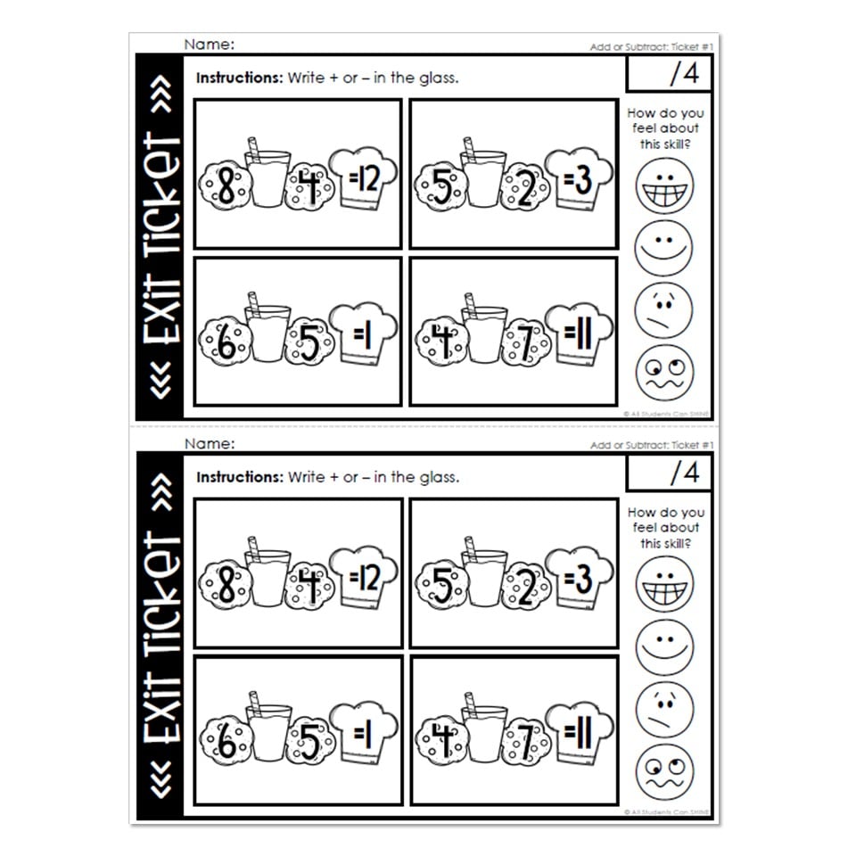 Math Exit Tickets - Add or Subtract - Lucky Little Learners