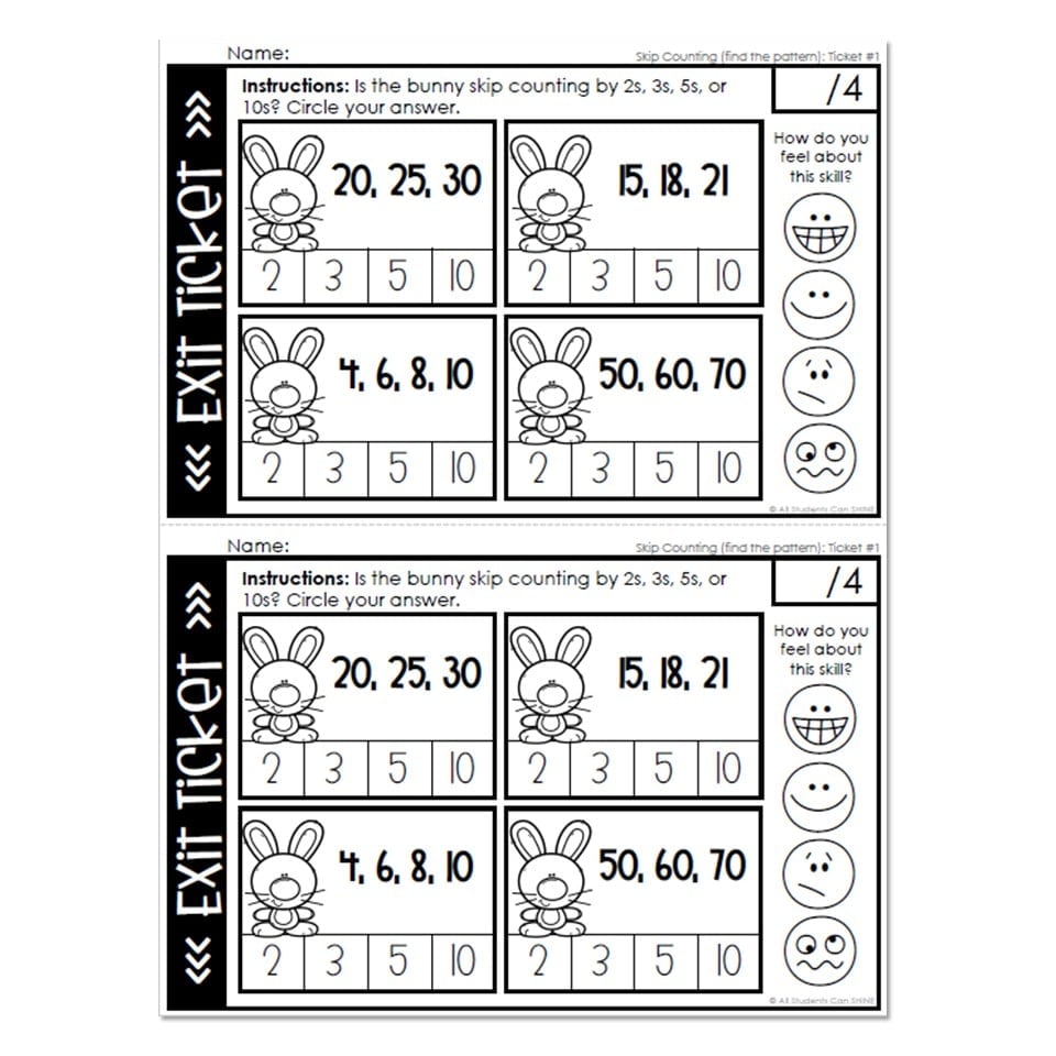 Math Exit Tickets - Skip Counting - Find the Pattern - Lucky Little ...
