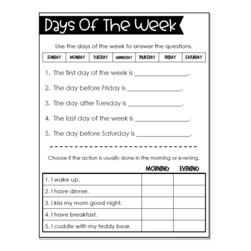 Math Printables - Days of the Week - Lucky Little Learners