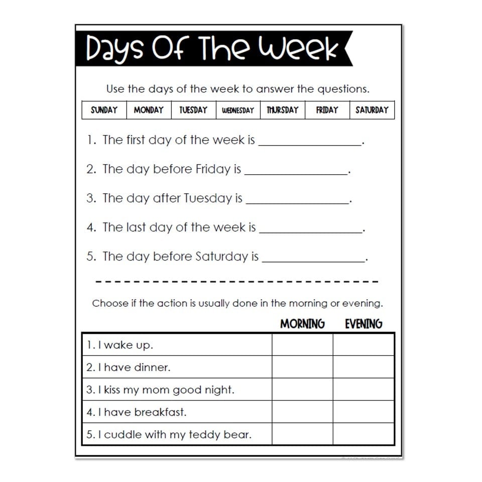 Math Printables - Days of the Week - Lucky Little Learners