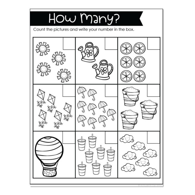 Easy How Many Worksheet Math Printables - How Many - Lucky Little Learners