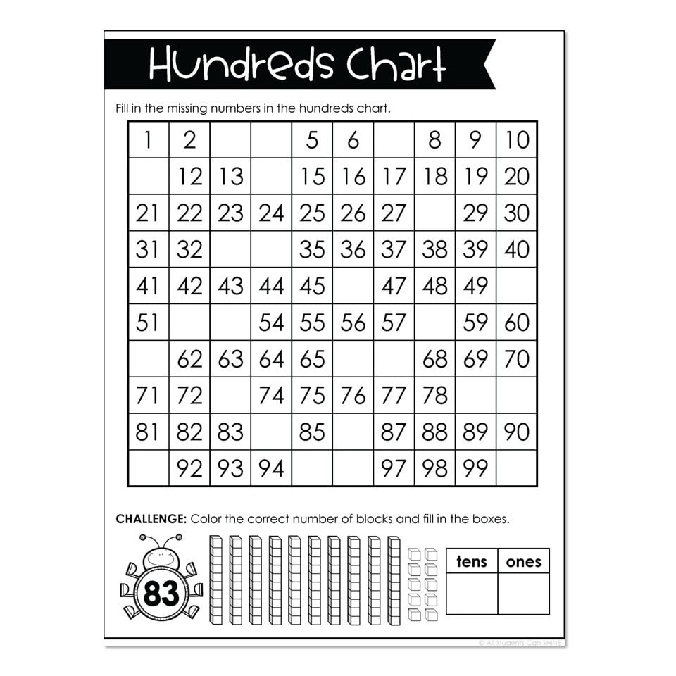 Math Printables - Hundreds Chart - Lucky Little Learners