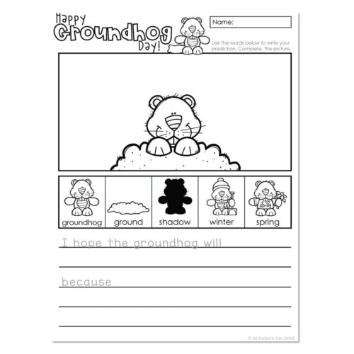 Cute groundhog drawing for Groundhog Day activities and educational worksheets.