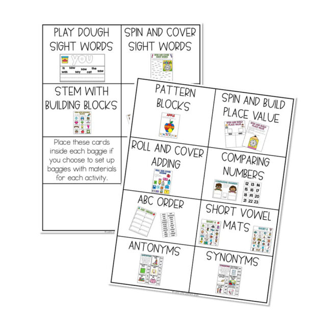 Morning Bins - Back to School - Baggie labels - Lucky Little Learners