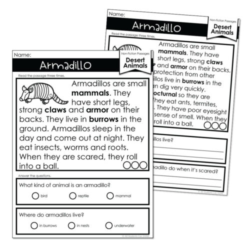 Non-Fiction Reading Passages - Desert Animals - Armadillo - Lucky ...