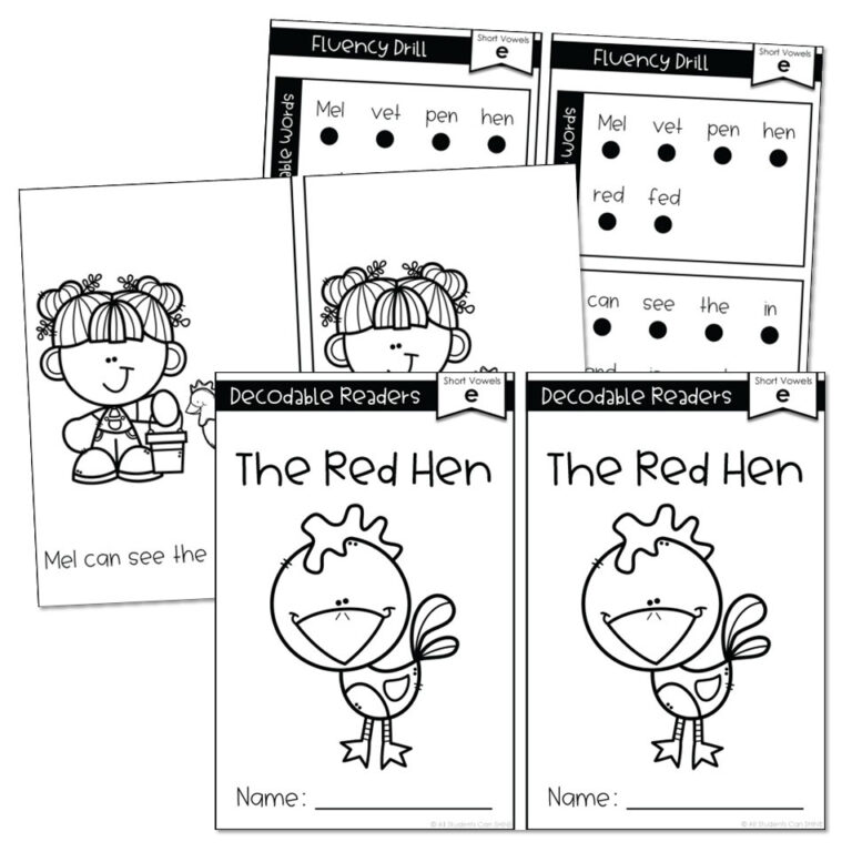 Phonics Decodable Mini Readers - Short Vowel E - Lucky Little Learners