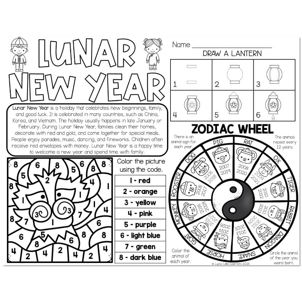 Placemat - Holiday - Lunar New Year - Lucky Little Learners