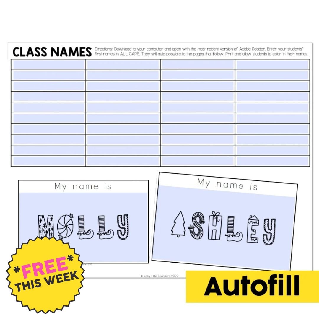 Sample Student Name Doodles Autofill – Winter Holidays Edition