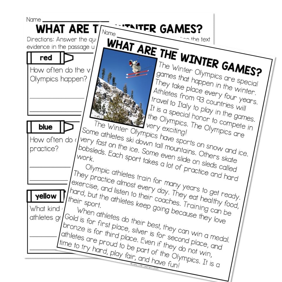 Winter Games Nonfiction – Reading Passage and Questions – What are the Winter Games