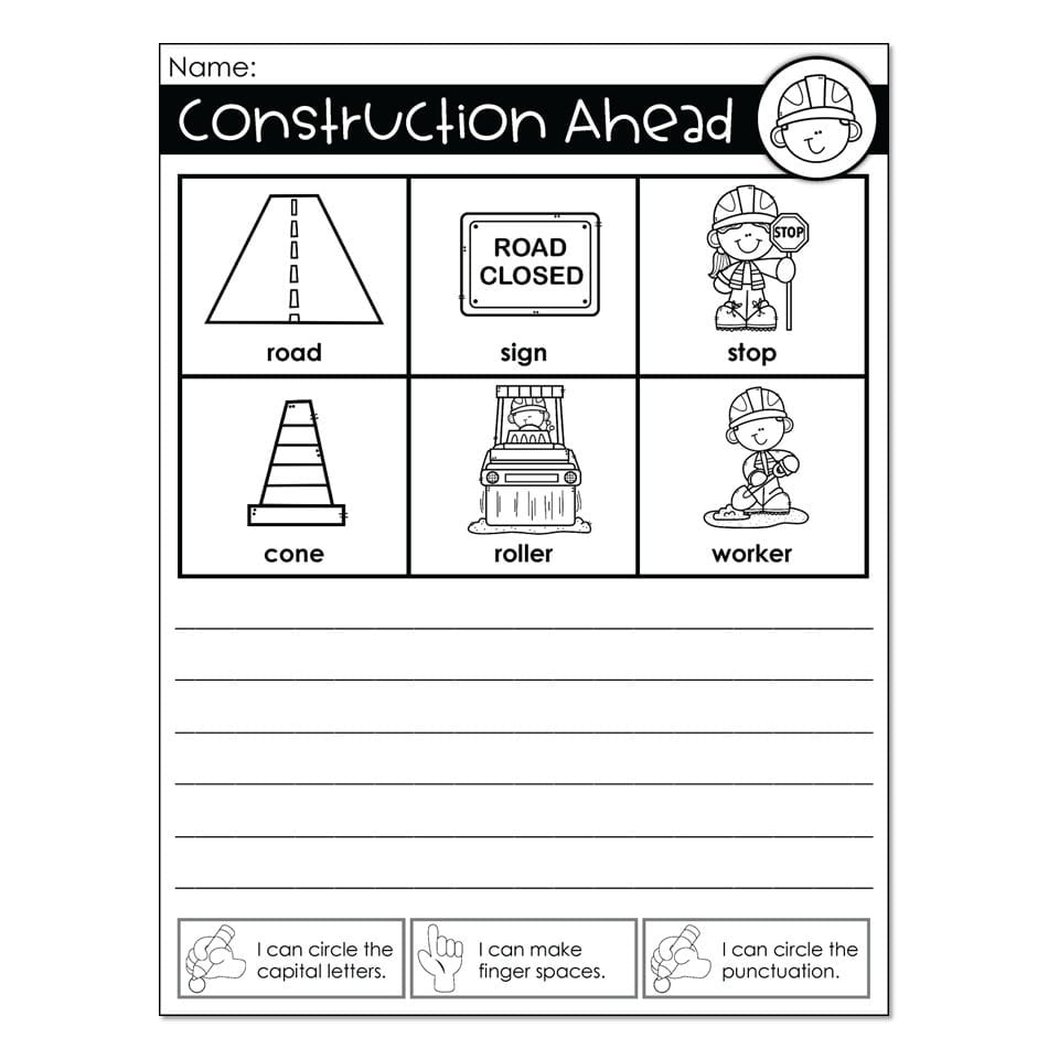 Writing with Word Lists - Construction Ahead - Lucky Little Learners