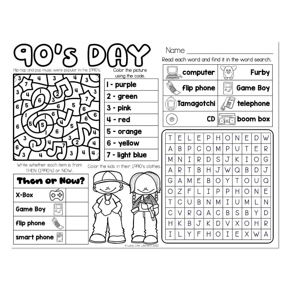 90th Day of School – 90’s Day Placemat