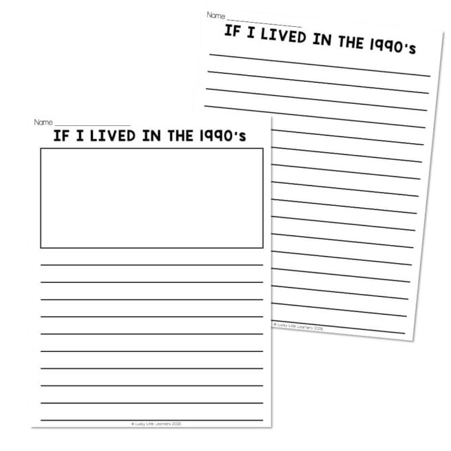 90th Day of School - 90's Day Writing Prompts - If I Lived in the 1990 ...