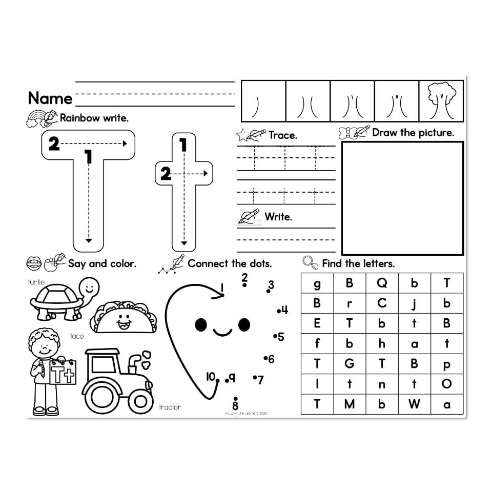 Alphabet Placemat - Letter T - Lucky Little Learners
