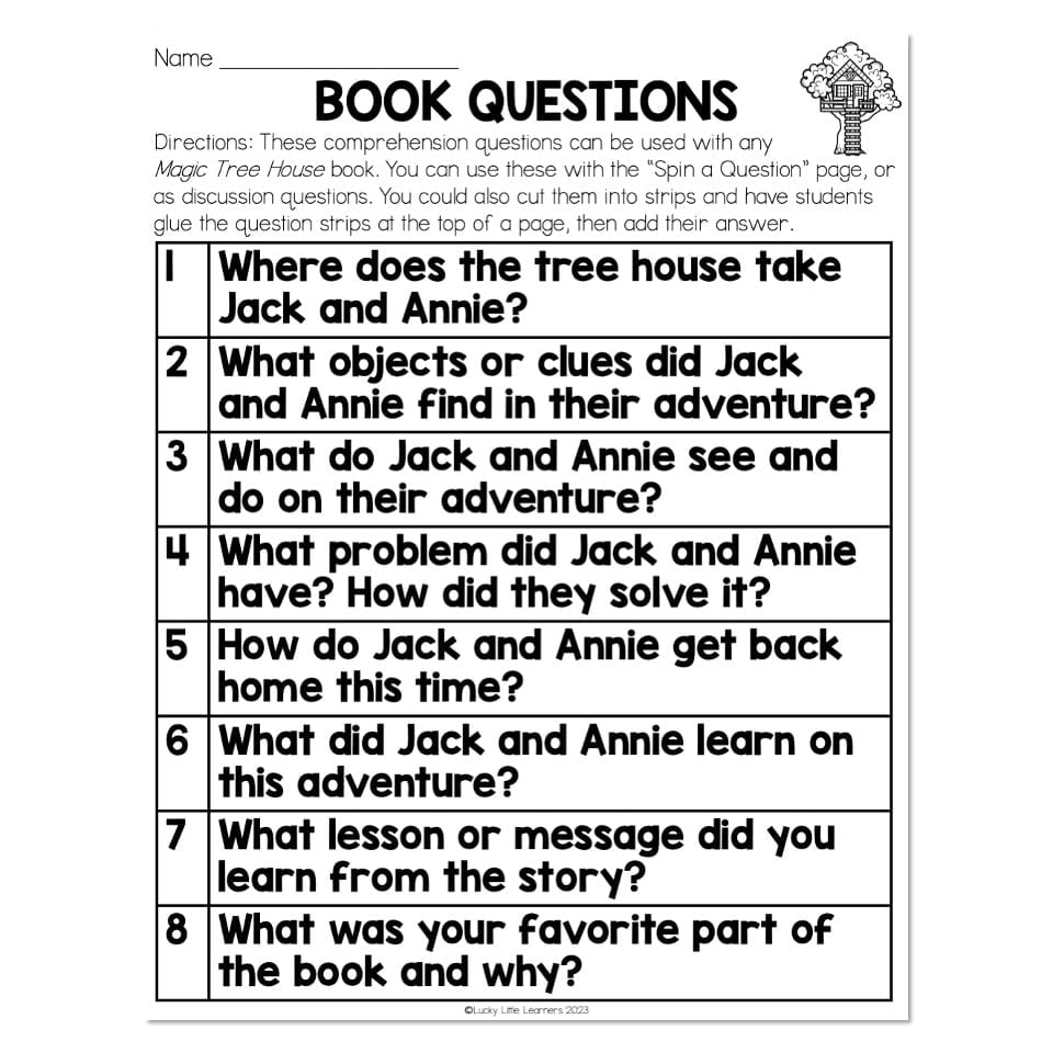 Chapter Book Companion - Magic Tree House - Book Questions - Lucky ...
