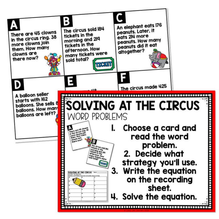 Circus Transformation - Math Center - Word Problems - Solving at the ...