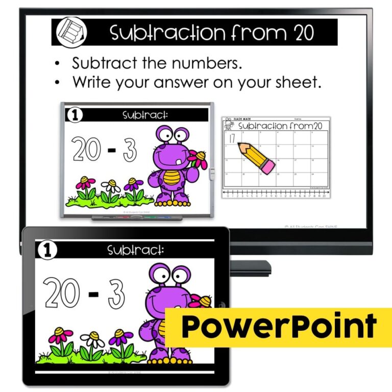 Digital Flash Math Games - Subtraction from 20 - Lucky Little Learners
