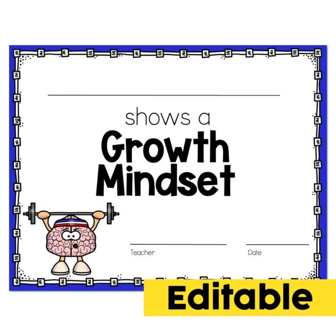 Editable End of Year Awards - Growth Mindset - Lucky Little Learners